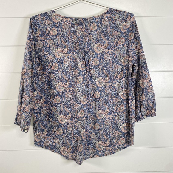 LRL Lauren Jeans Co Shirt Womens Medium Blue Paisley 3/4 Sleeve Cotton Boho - Picture 5 of 11